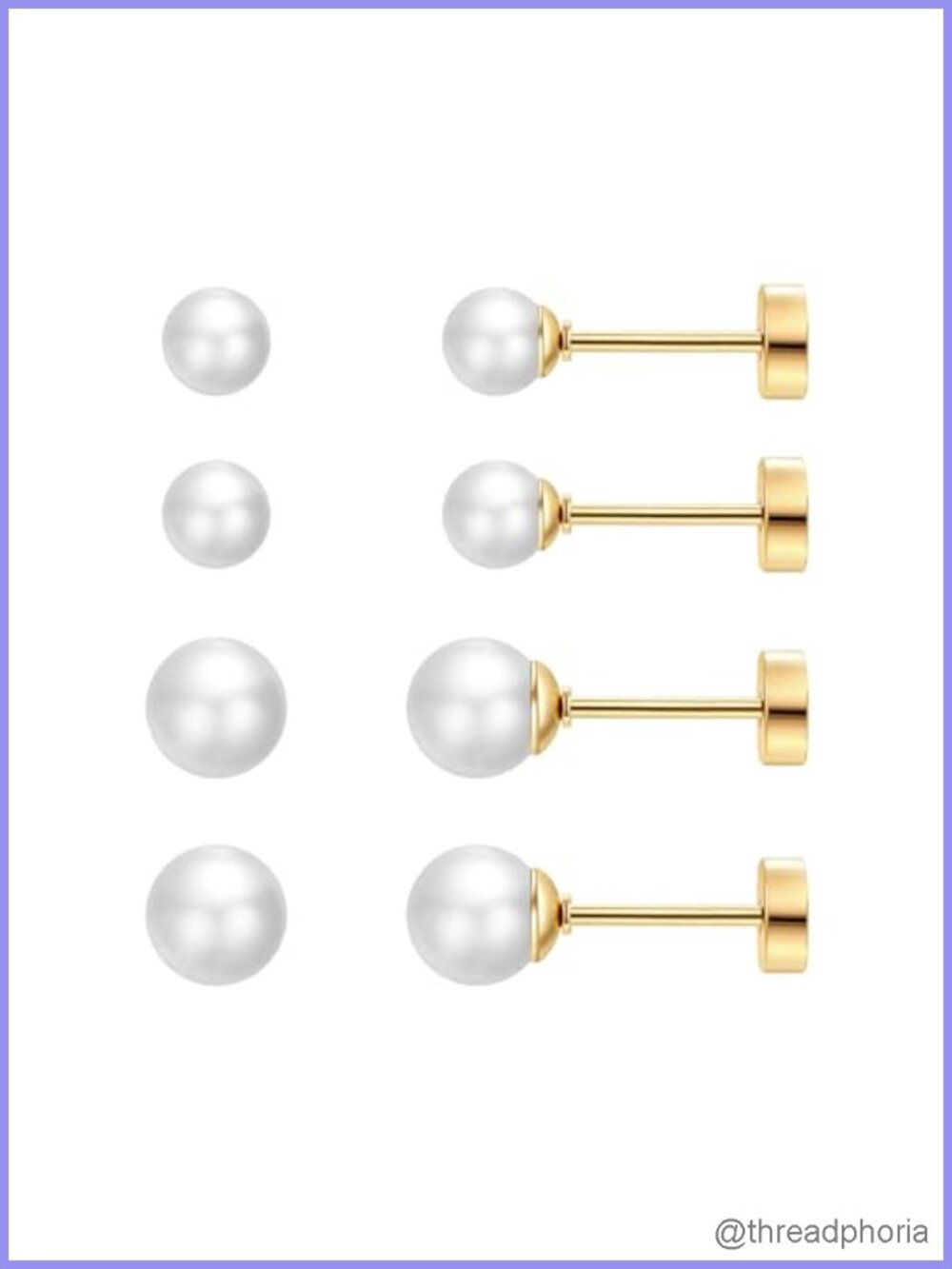 Pearl Stud Earrings Flat Back Screw Back Stainless Steel 4mm 6mm